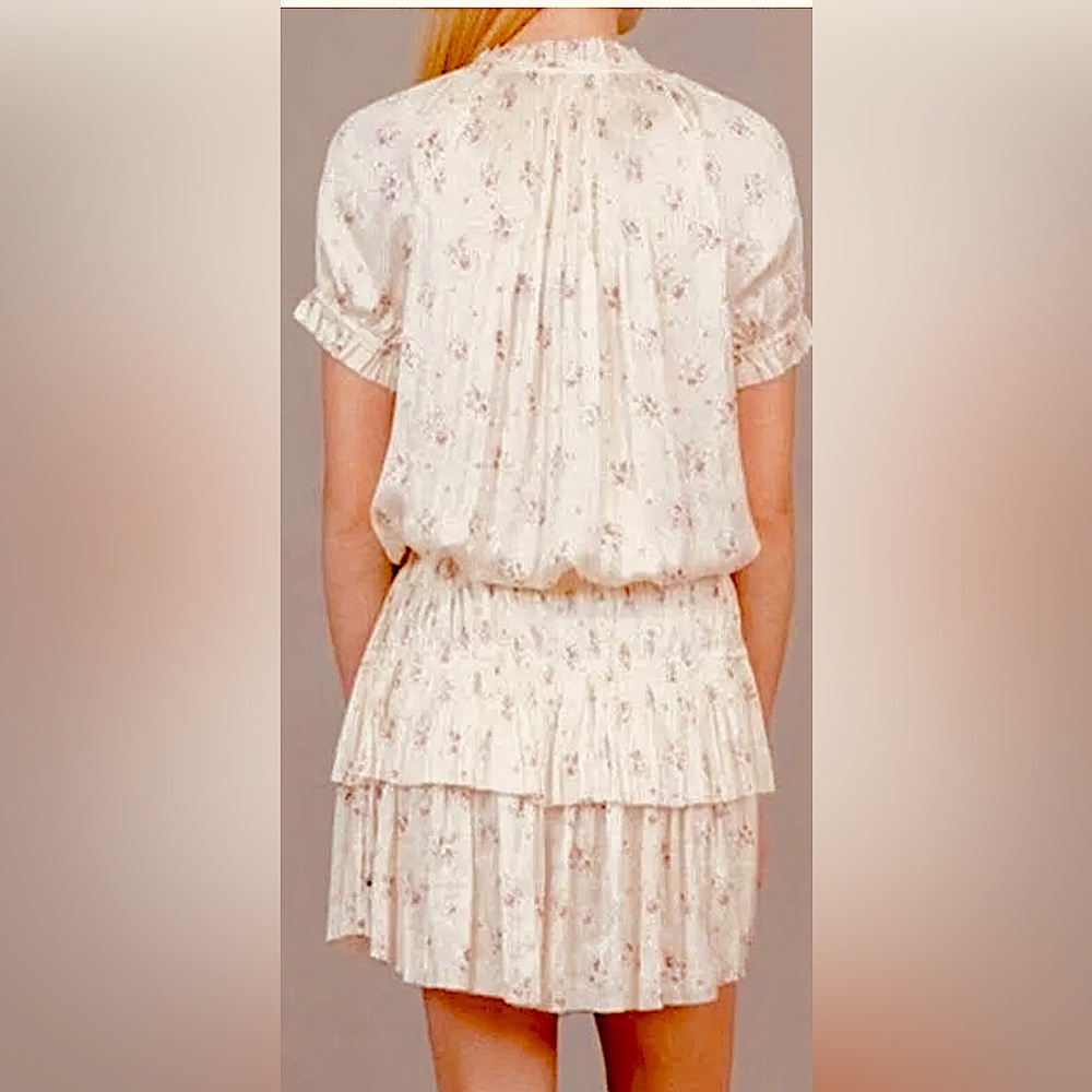 Ulla Johnson Nora Mini Dress tiered & pleated Floral Roses print on cream size 4